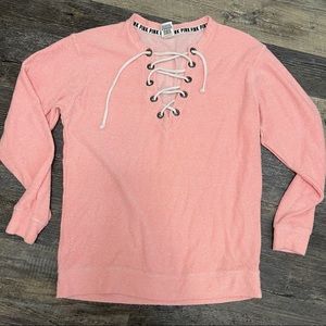 VS PINK Terry Cloth Lace-up Pullover Hoodie